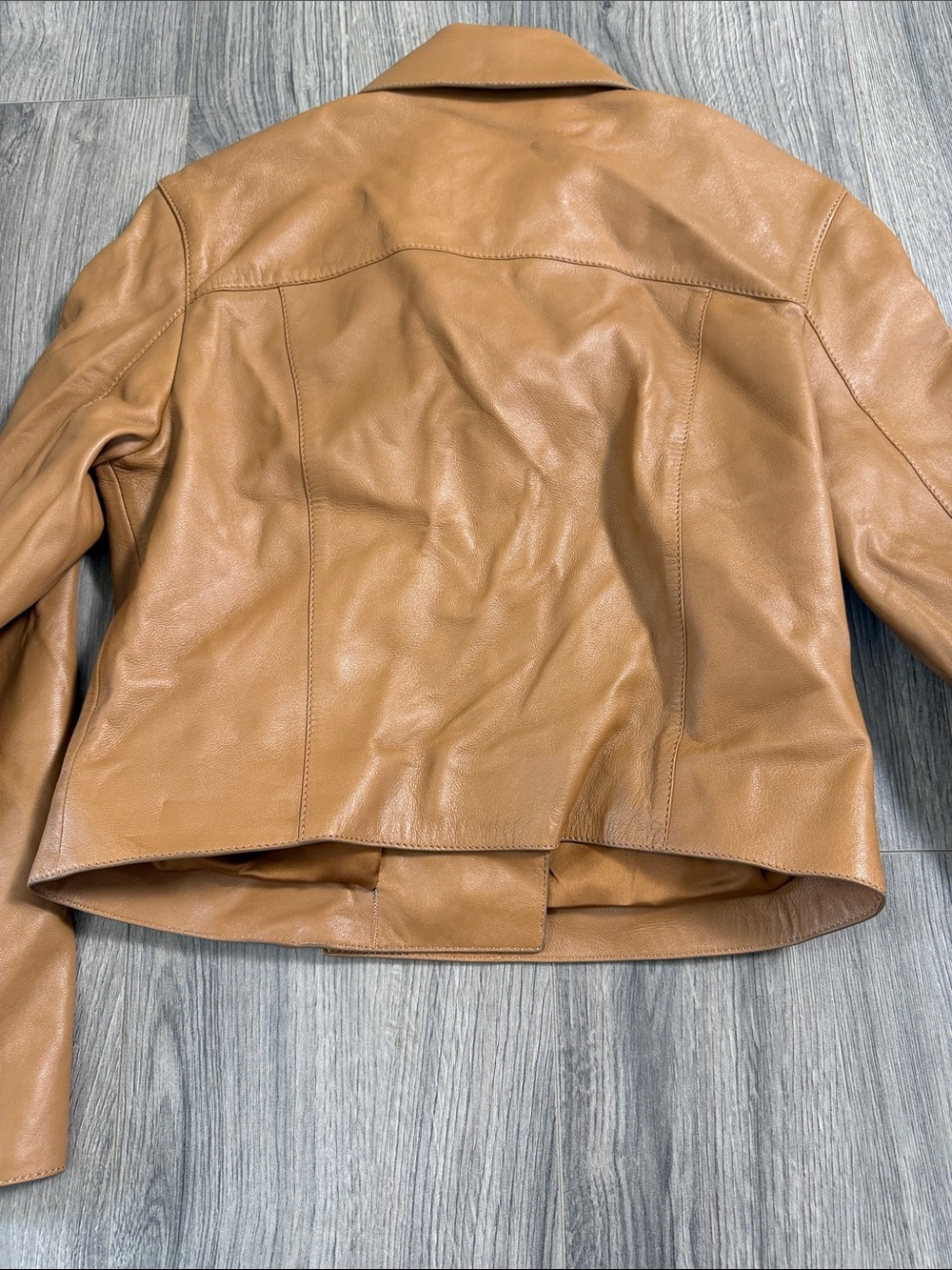 Classic Asymmetric Zip Leather Jacket - Tan - Picture 3 of 14